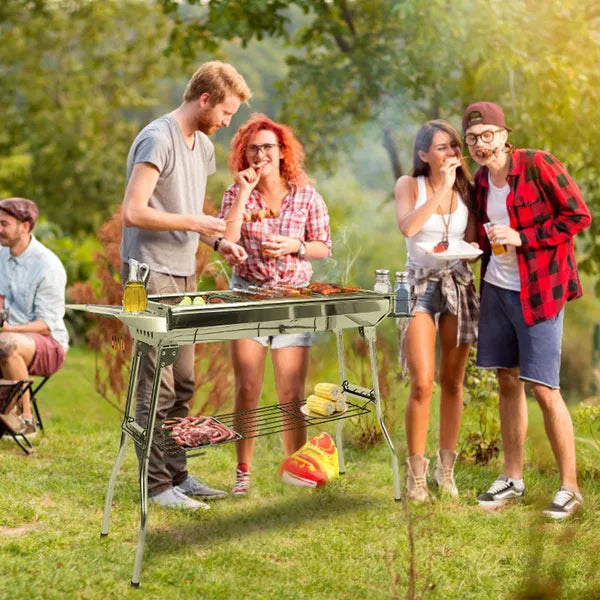 16.7x10x17.7in Portable Charcoal Grill Foldable BBQ Suitcase Grill Shelf For Outdoor Camping Picnics Garden Grilling