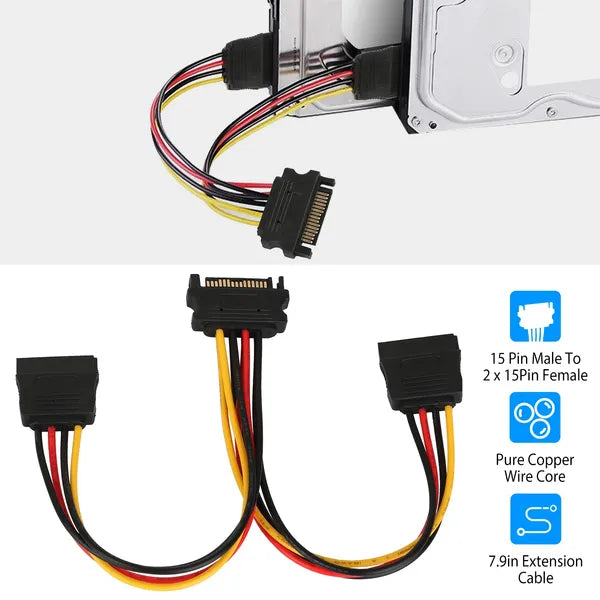 15 Pin Y Splitter Cable Adapter Male To Female Converter Cord For Hard Drive