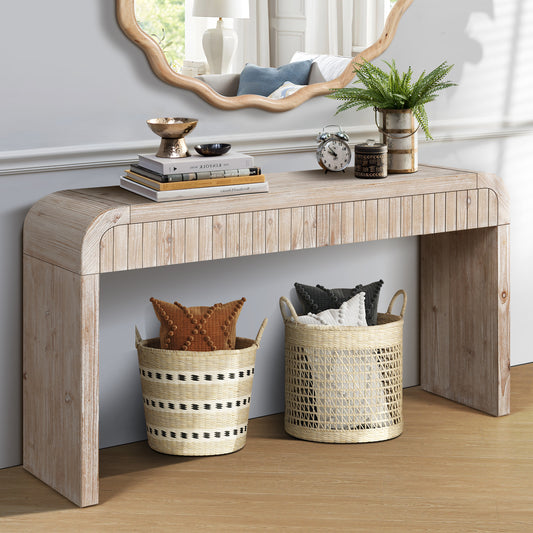 59 Vintage Crafted Entryway Table,Two Hidden Handle Drawers,Farmhouse Console Table ,Easy Assembly,for Entrance & Dinning Room & Living Room & Hallway Natural Wood Washed