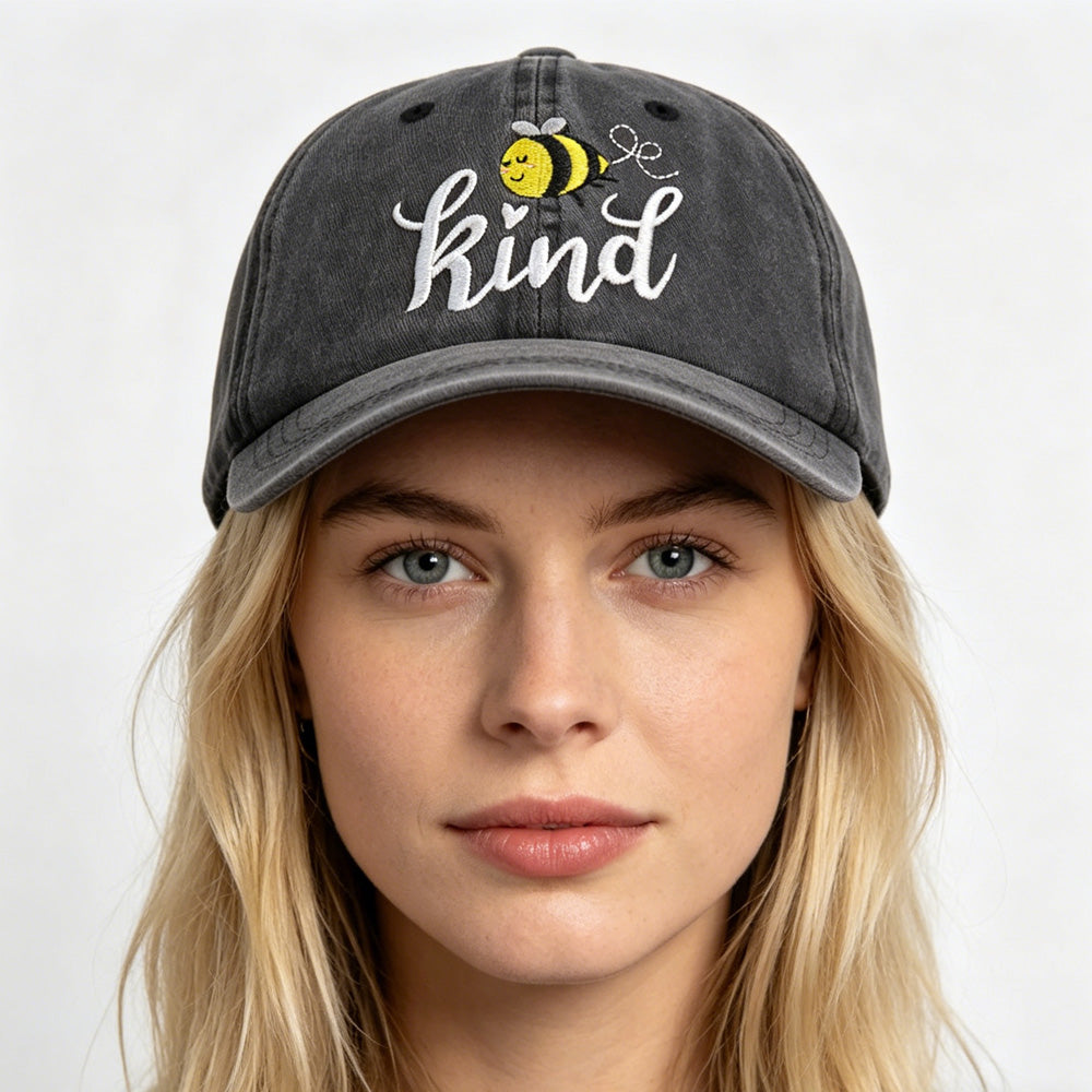 2pcs Bee Kind Embroidered Baseball Cap - Washed Cotton Low-Profile Hat For Women Men