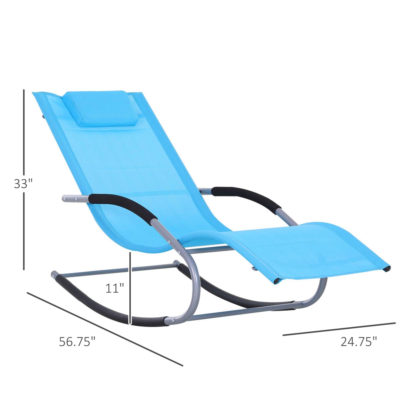 Zero Gravity Rocking Chair Outdoor Chaise Lounge Chair Recliner Rocker With Detachable Pillow And Weather-Fighting Fabric For Patio, Deck, Pool, Light Blue