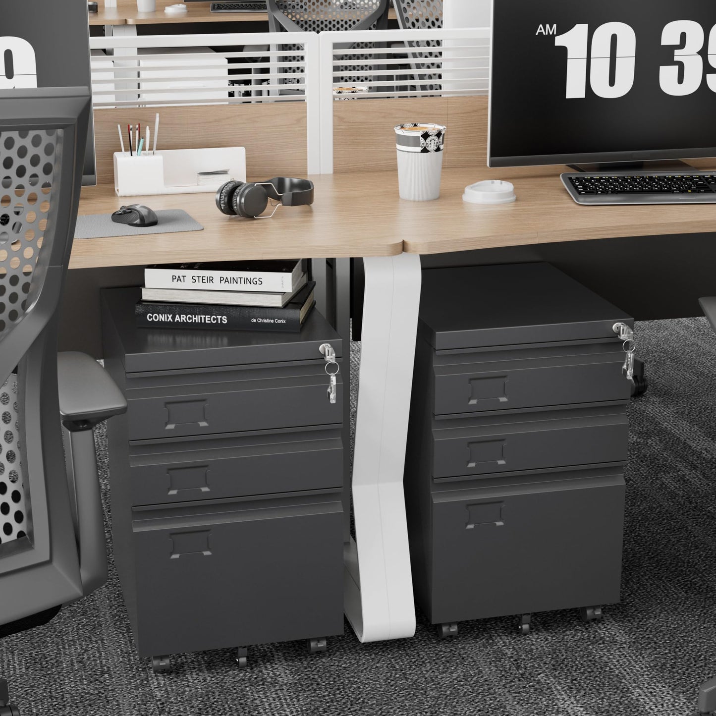 SUXXAN 3 Drawer File Cabinet With Lock, Metal Under Desk Cabinet With Wheels For Office & Home, Legal Letter Size, Need To Assemble