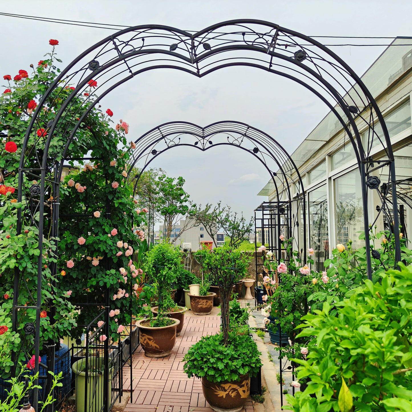 Metal Garden Arch Assemble Freely With 8 Styles Garden Arbor Trellis Climbing Plants Support Rose Arch Black
