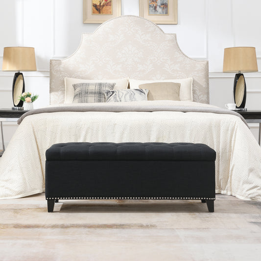 47.5  Storage Ottoman, Storage Bench With Safety Close Hinge, Linen Button-Tufted Ottoman For Living Room, Entryway, Hallway, Foot Rest, Support 500lbs - Black