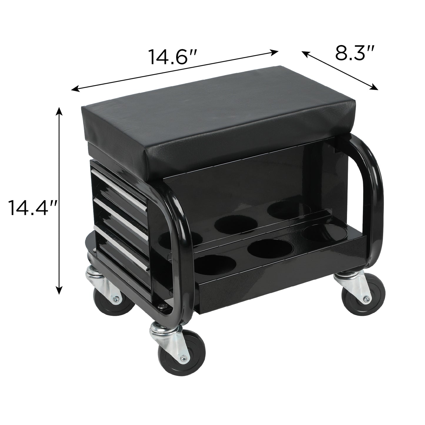 Rolling Creeper Garage Shop Seat With Three Built-in Drawers, Rolling Tool Chest,Black
