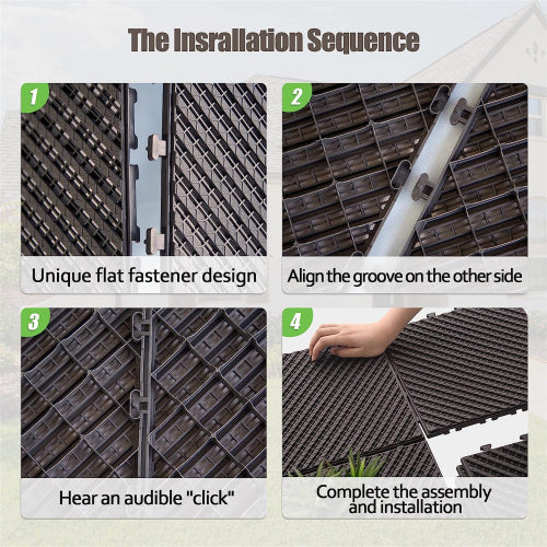 Patio Interlocking Deck Tiles, 12 X12  Square Composite Decking Tiles, Striped Plastic Outdoor Flooring Tile All Weather For Balcony Porch Backyard,  Dark Brown, Pack Of 36