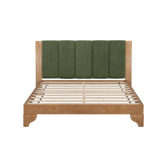 Premium Pine Wood Queen Bed Frame,Queen Size Bed Frame With Headboard Included,Mid Century Modern Bed,Natural&Green Color