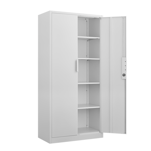 70-Inch 2-Door File Cabinet With Lock, 4 Adjustable Shelves, Heavy-Duty Steel Construction, For Commercial Office, Home Office, Legal Size & Letter File Storage, Organization Cabinet