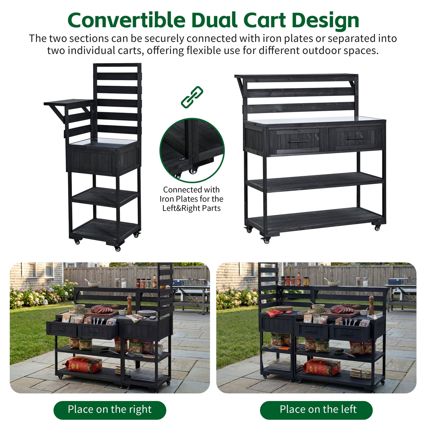 With Assembly Video  TOPMAx 62.3  Patio Kitchen Island Solid Wood Kitchen Cart With Stainless Table Top  Garden Potting Bench With Raised Shelf And Drawers  Grill Prep Table For BBQ  Party  Black