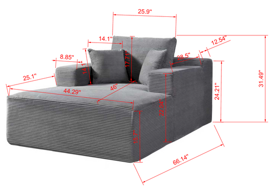 Convertible Chaise Lounge Chair Indoor  Oversized Corduroy Couch With Wide Armrest & Throw Pillows, Cozy Boneless Sleeper Sofa Bed Armchair For Living Room, Bedroom, No Assembly Required, Beige