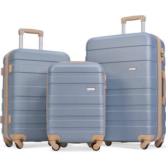Luggage Sets New Model ABS Hardshell 3pcs Clearance Luggage Hardside Lightweight Durable Suitcase Sets Spinner Wheels Suitcase With TSA Lock 20 24 28   Light Blue