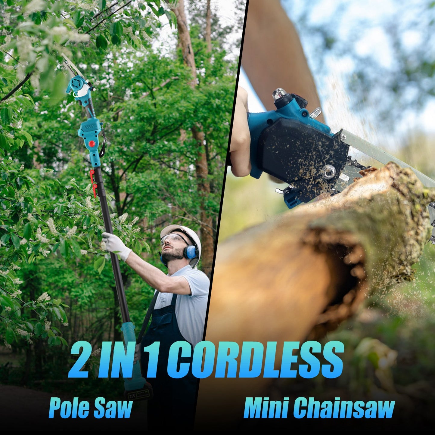 1Set 2 In1 Cordless Pole Saw And Mini Chainsaw With Extension Pole 21V Battery 8in Electric Brushless Pole Chainsaw With Auto Oiler Safety Switch 6.4LBS Lightweight For Tree Trimming