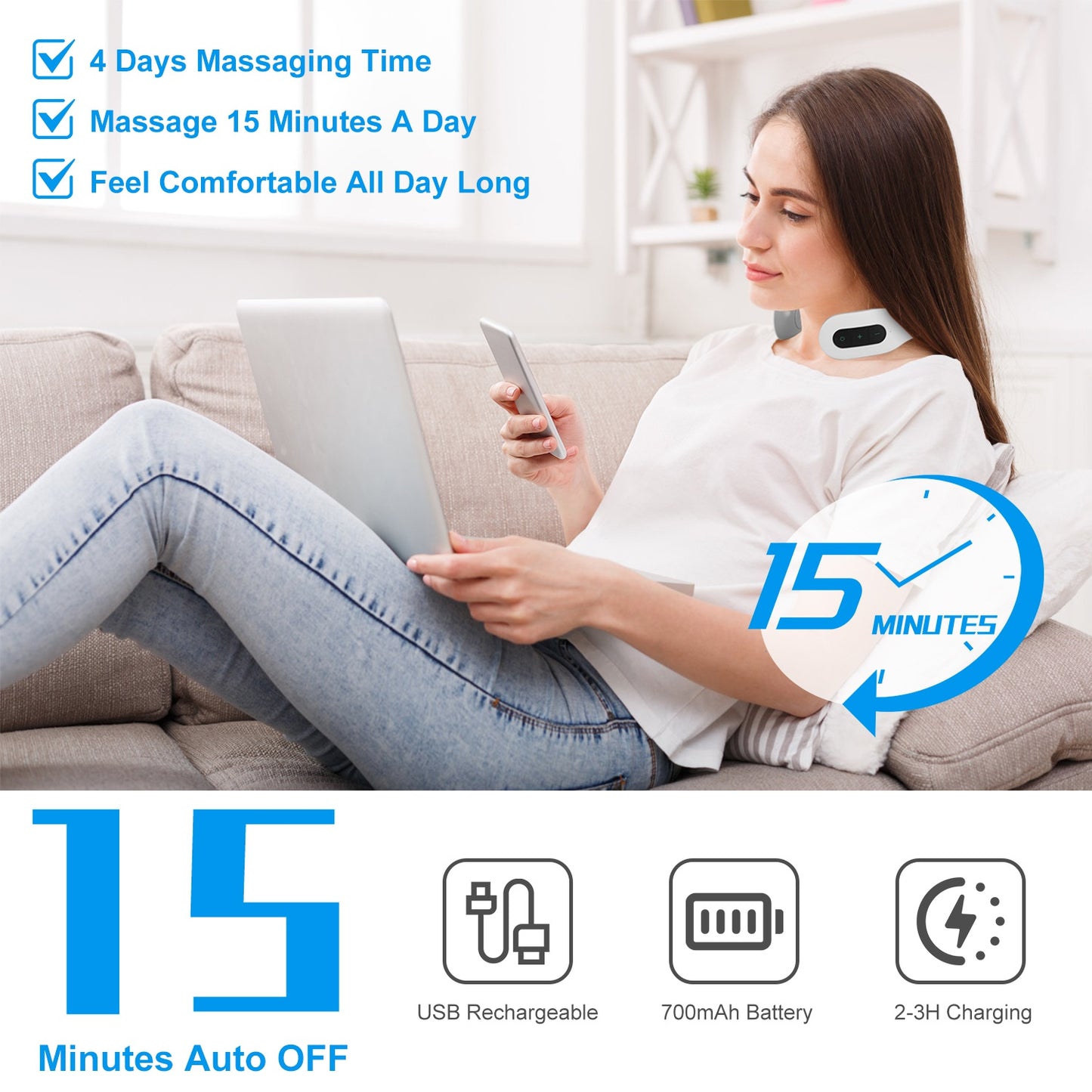 1 Set EMS Neck Massager With Heat For Mother's Day Gift Cordless Cervical Neck Massager EMS Neck Massager With 6 Modes 15 Intensity Levels Remote Control