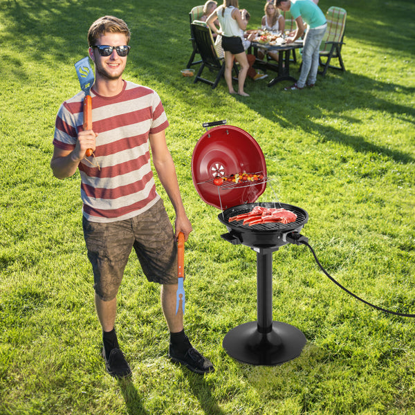 Electric BBQ Grill With Stand, Portable Double Layer Indoor-Outdoor Electric Grill For Indoor & Outdoor Use, 1600W, Red