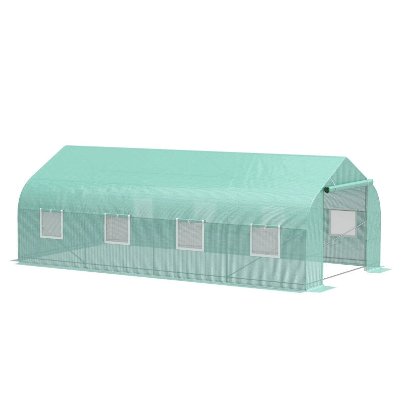 Outdoor Walk-in Greenhouse, Tunnel Green House With Roll-up Windows, Zippered Door, PE Cover, Heavy Duty Steel Frame, Green