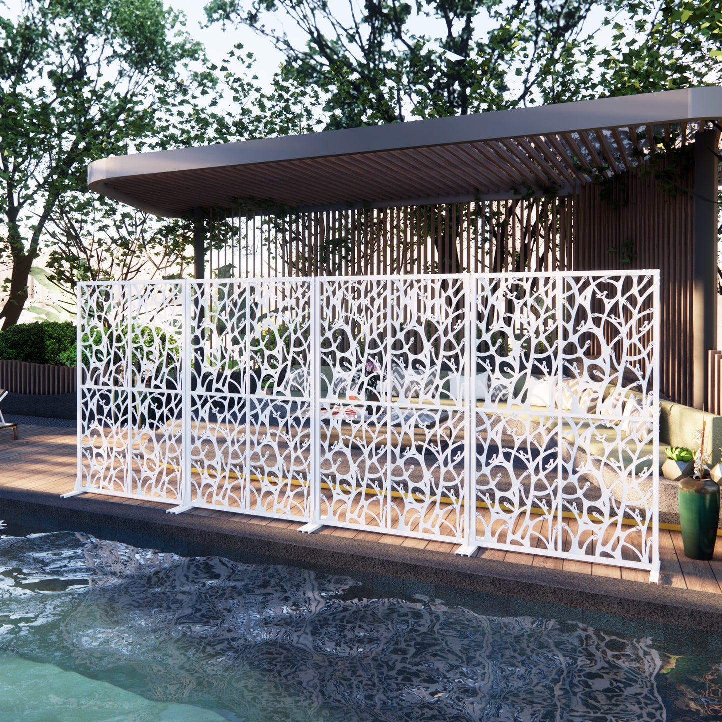 Metal Privacy Screens W3.8Ft X H6Ft Outdoor And Indoor Divider With Free Standing Decorative Privacy Screen For Balcony Patio Garden Room Divider, White Bird Shape