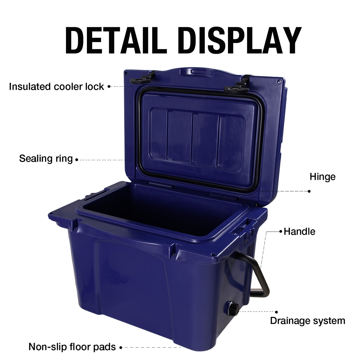 25QT Portable Cooler, Insulated Hard Cooler With Bottle Opener, Cup Holder, Forming Ruler, Travel, Beach, Camping, Fishing