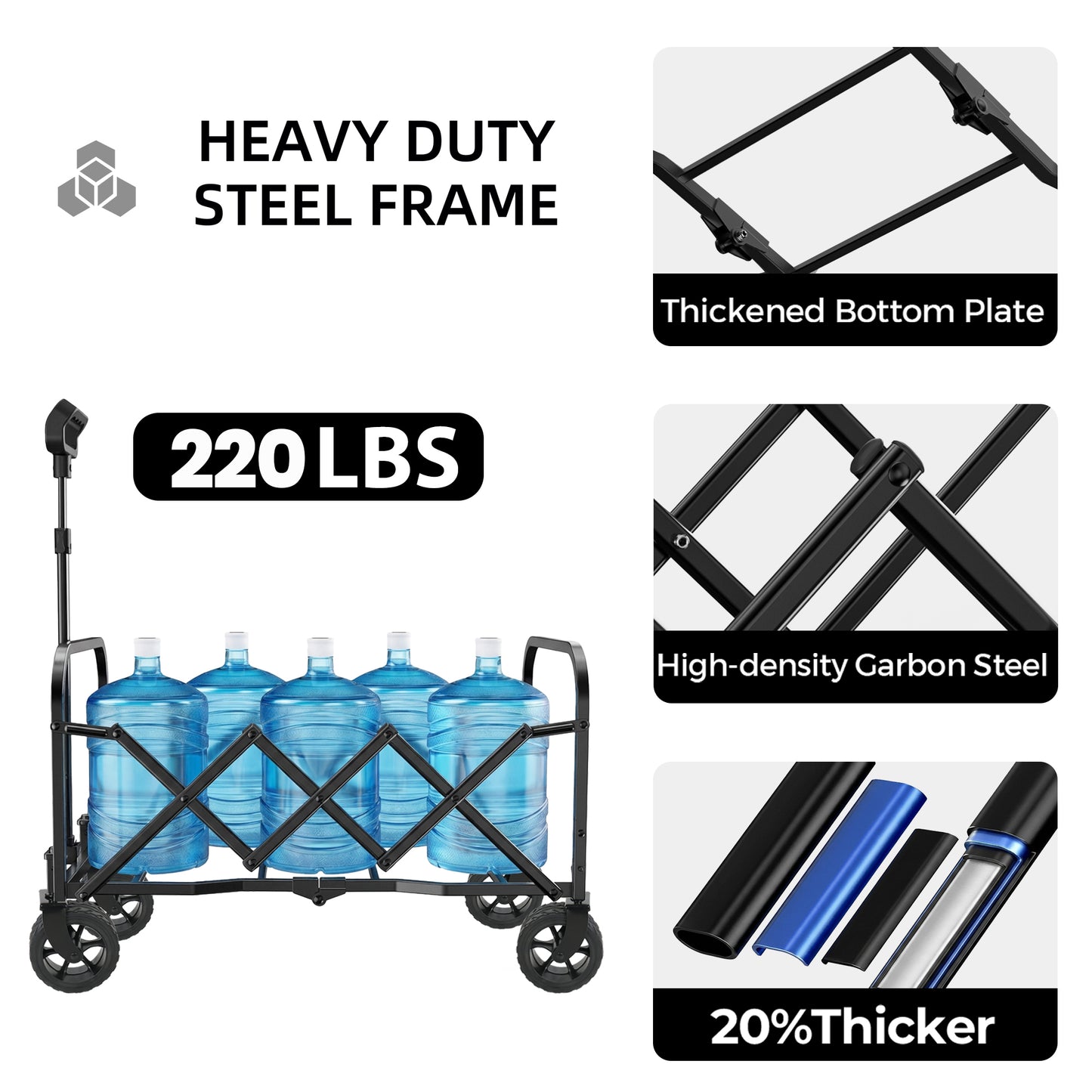 Upgraded 5x2  Wide Wheels- Expandable Dual- Layer Utility Wagon With   Extra Space  220lbs Capacity Grocery Cart For Camping  Shopping  Sports  Gardening  Fishing  Gray