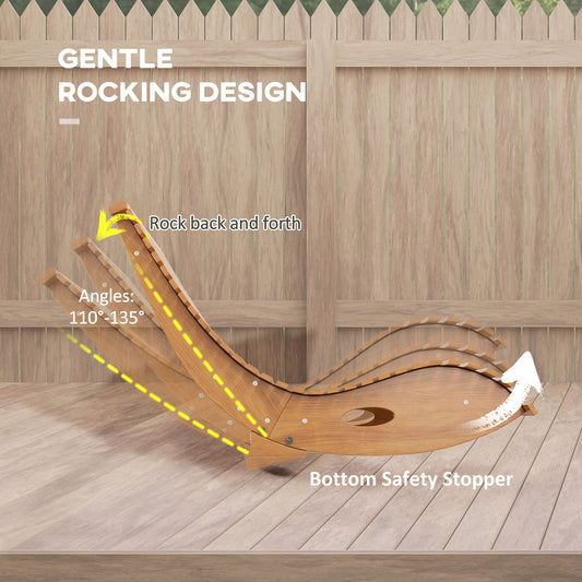 Outdoor Rocking Chair W/ Slatted Seat, Wooden Rocking Chair, 51.25" X 23.5" X 23.5", Teak