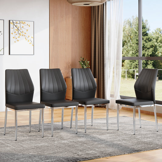 Set Of 4 Black - And - Silver Dining Chairs,37 Inches High Ergonomic PU Backrest, Combines Comfort And Style.Perfectly Blends Comfort And Elegance, Injecting More Comfort And Style Into Dining Time.