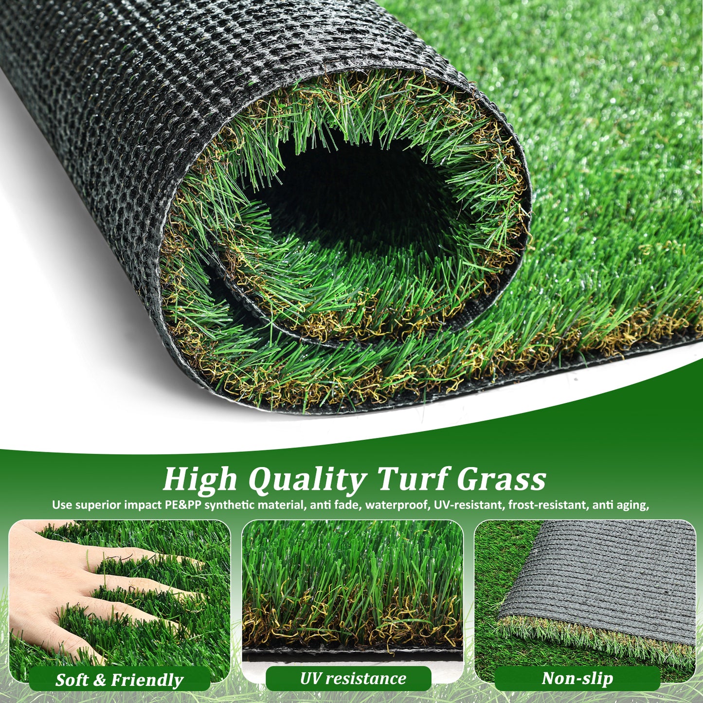 6.5FTX10FT Outdoor Artificial Grass Runner Rug, Thick Realistic Fake Grass Roll Decor Patio Balcony Garden Lawn, Dog Pets Turf Drain Mat, 1.38 Pile Height