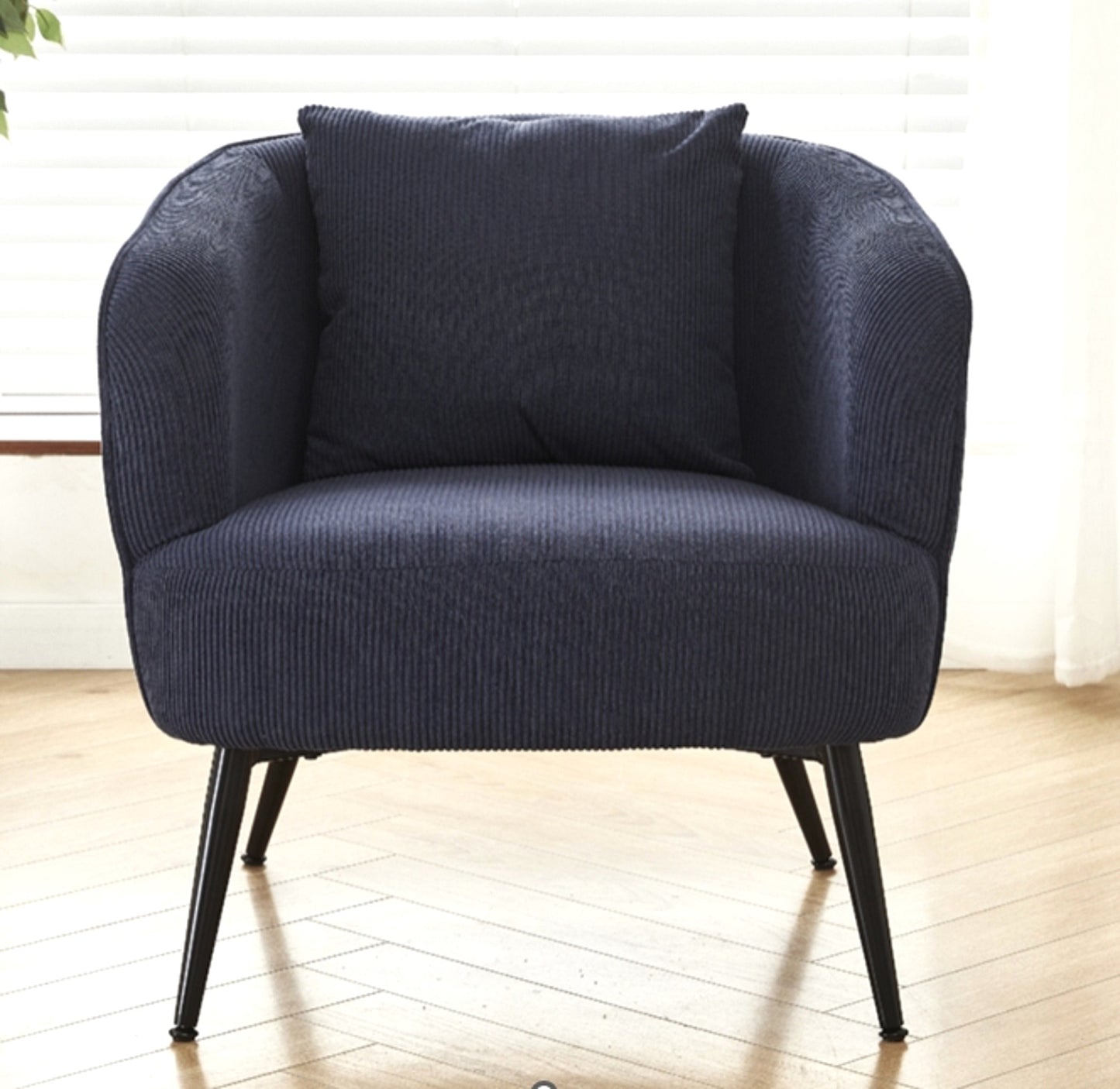 Velvet Accent Chair With Pillow, Modern Upholstered Armchair With Metal Legs, Comfy Barrel Chair For Living Room Bedroom