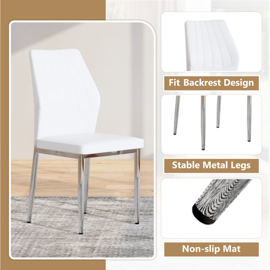 Set Of 6 Silver - And - White Dining Chairs,37 Inches High,Ergonomic PU Backrest, Combines Comfort And Style.Perfectly Blends Comfort And Elegance, Injecting More Comfort And Style Into Dining Time.