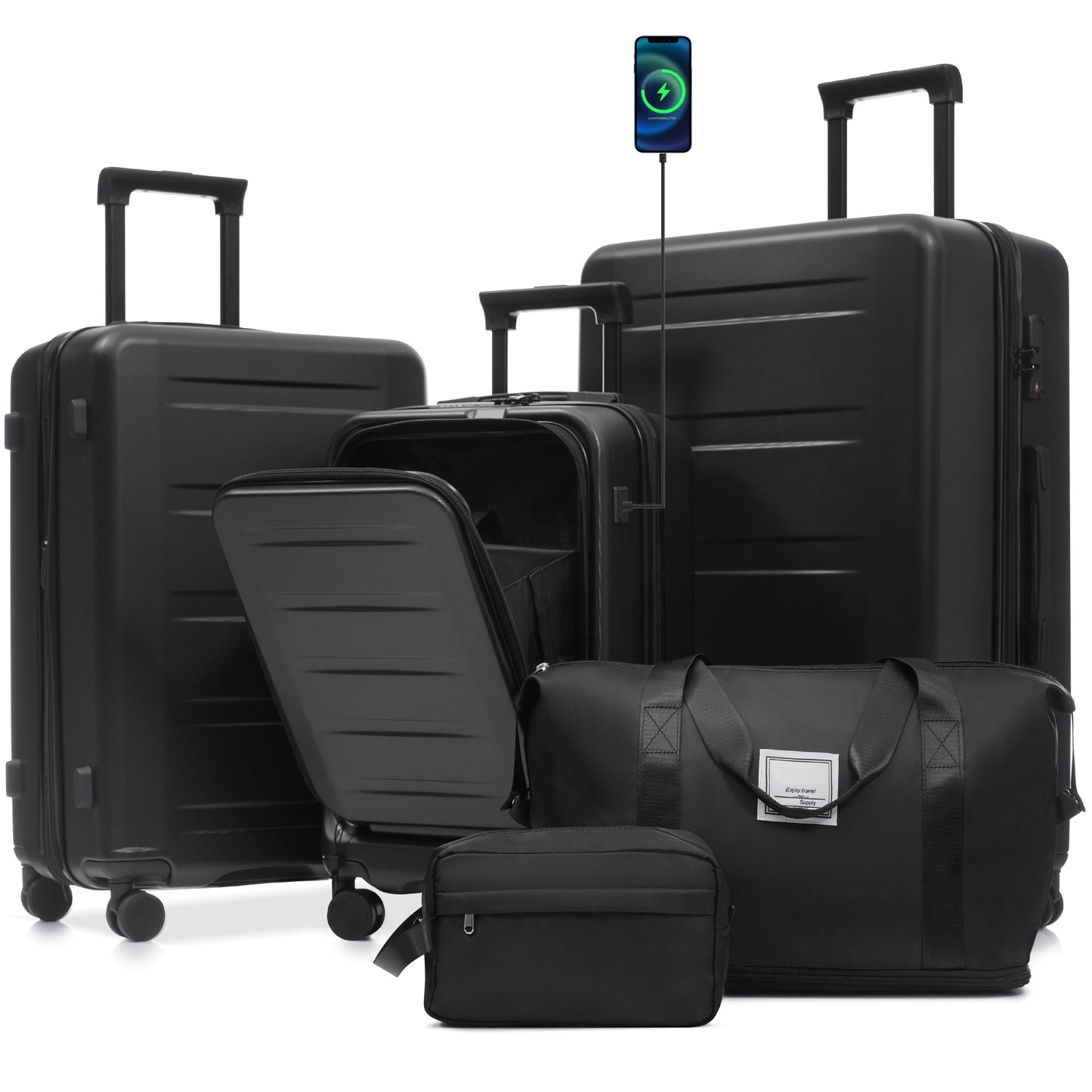 Luggage Sets 5 Piece With Front Opening, Hardside Expandable Carry On Suitcase Set With Double Spinner Wheel, Lightweight Travel Luggage With USB Port,TSA Locks 20  24  28