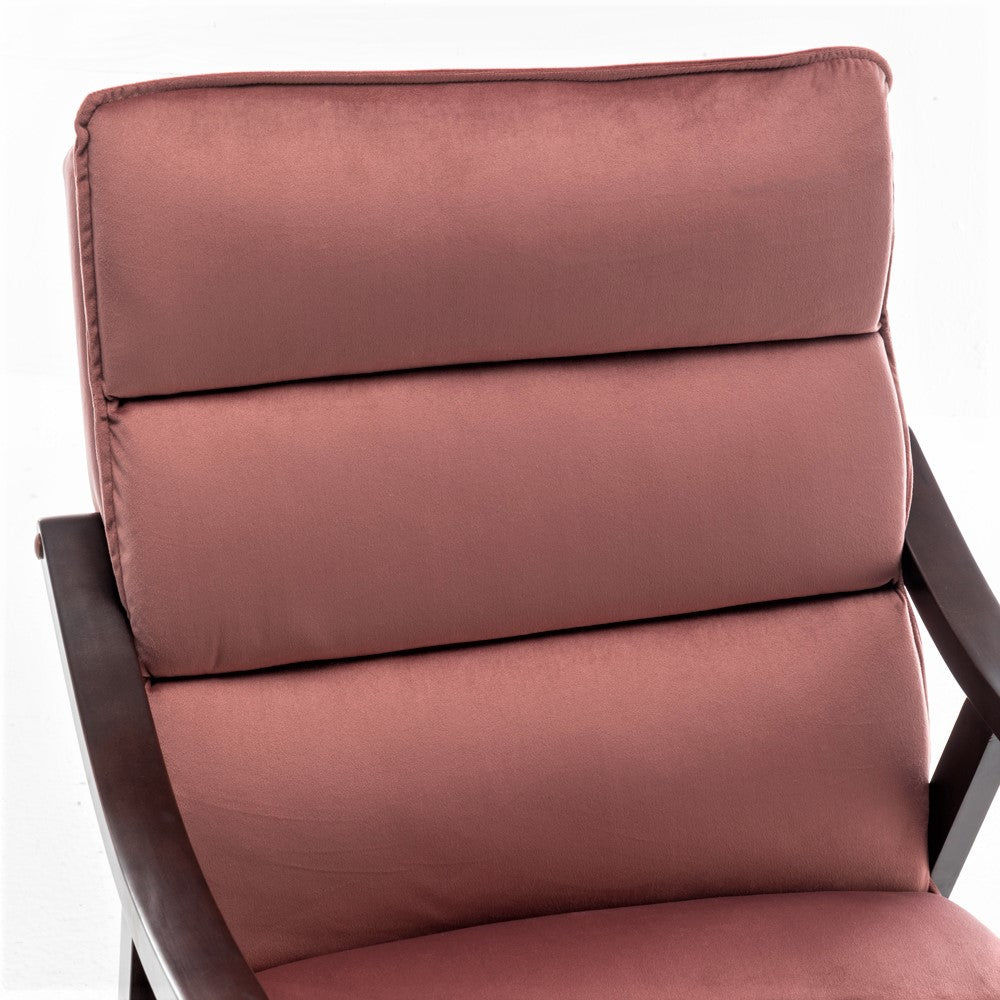 Mid-Century Modern Rose Accent Chair With Wood Armrest, Upholstered Reading Chair For Living Room Bedroom