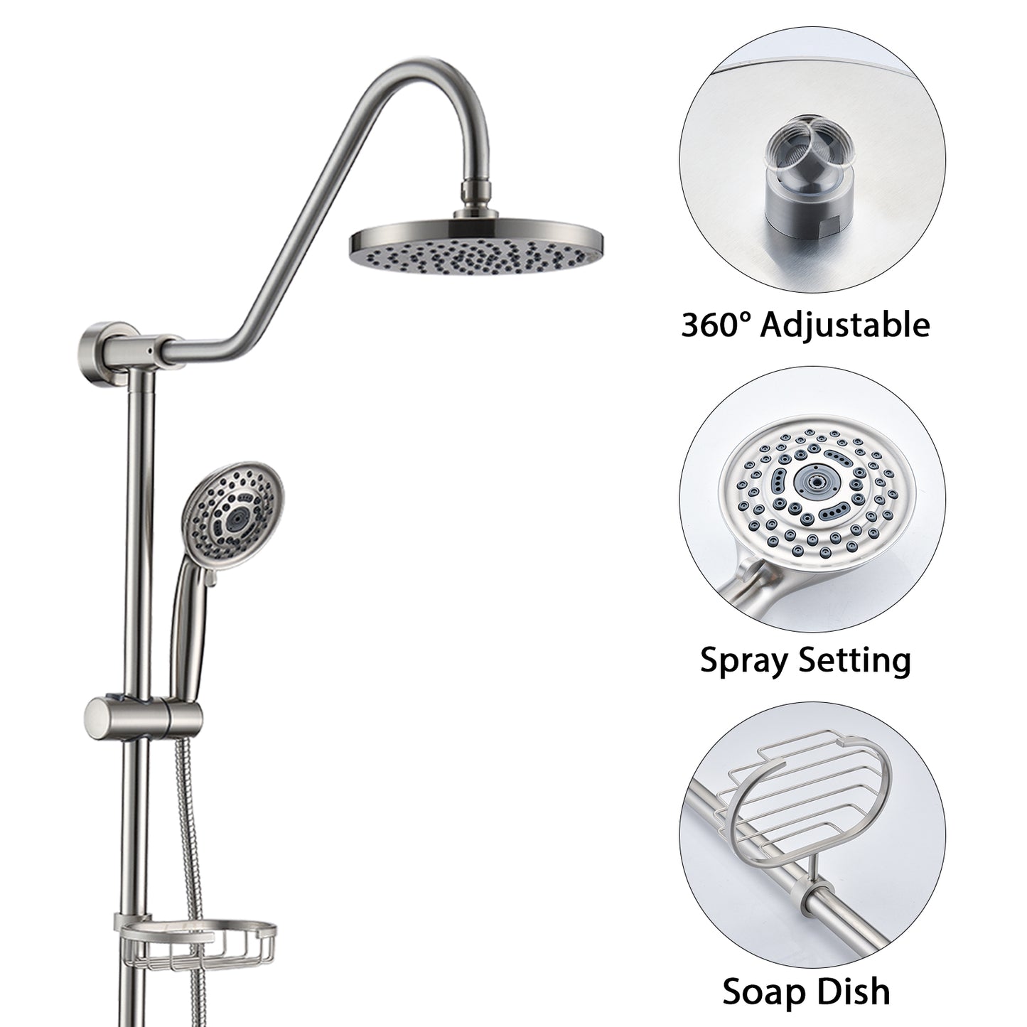 Shower Head With Handheld Shower System With 8  Rain Shower Head With Tub Spout  Rough-in Valve Included
