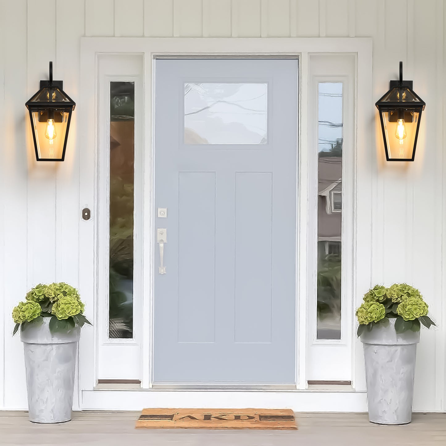 21 H2  Pack Outdoor Wall Lantern Light  Modern Black Metal & Clear Glass Sconce For Porch, Patio, And Garden Lighting Bulb Not Included