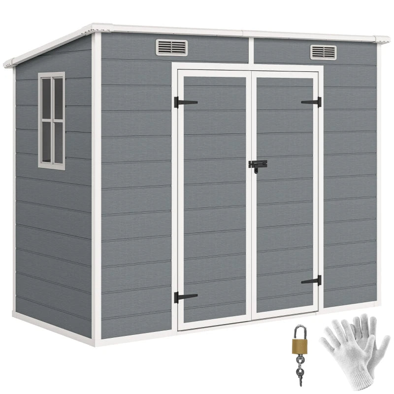 Plastic Outdoor Storage Shed With Floor, Window, Lockable Doors And Vents For Backyard Patio Lawn, Multiple Packages Shipped. Please Pay Attention To The Dimensions And Weight In The Details.
