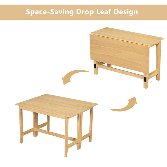 TOPMAx Farmhouse Wood Extendable Dining Table With Drop Leaf For Small Places  Natural