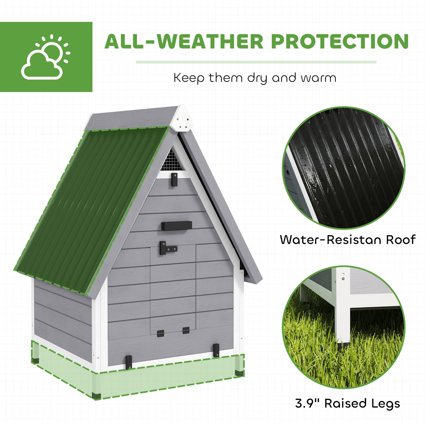 Chicken Coop For 2 Chickens, Outdoor Wooden Chicken House With Removable Nesting Box & Roosting Bar, Tray, Ramp