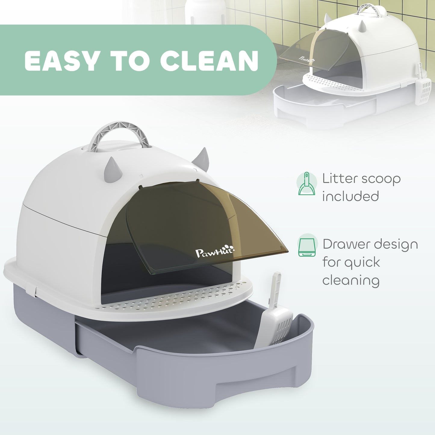 Covered Cat Litter Box With Lid, Scoop, Deodorizing Bags For Odor Control, Privacy, Easy To Clean, Gray
