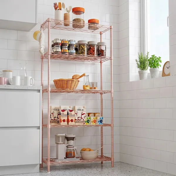 5-layer Adjustable Shelf With Adjustable Spacing, Pin-type Deformable Structure, Adjustable Feet, Display Rack, Iron, 54x29x150cm, Powder Coated With High-gloss Powder