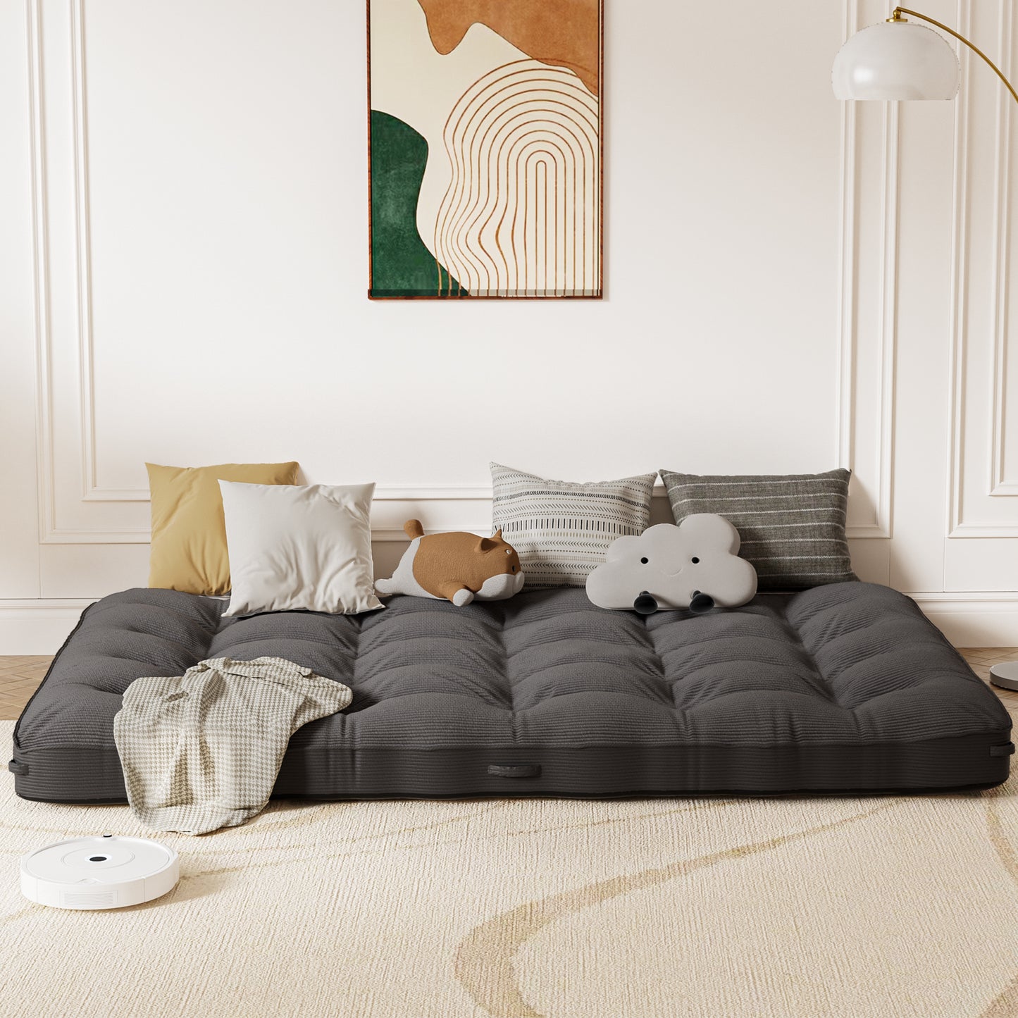 6 Inch Floor Mattress Futon Mattress Sleeping Pad Foldable Roll Up Mat, Sofa Couch Bed, Full Size