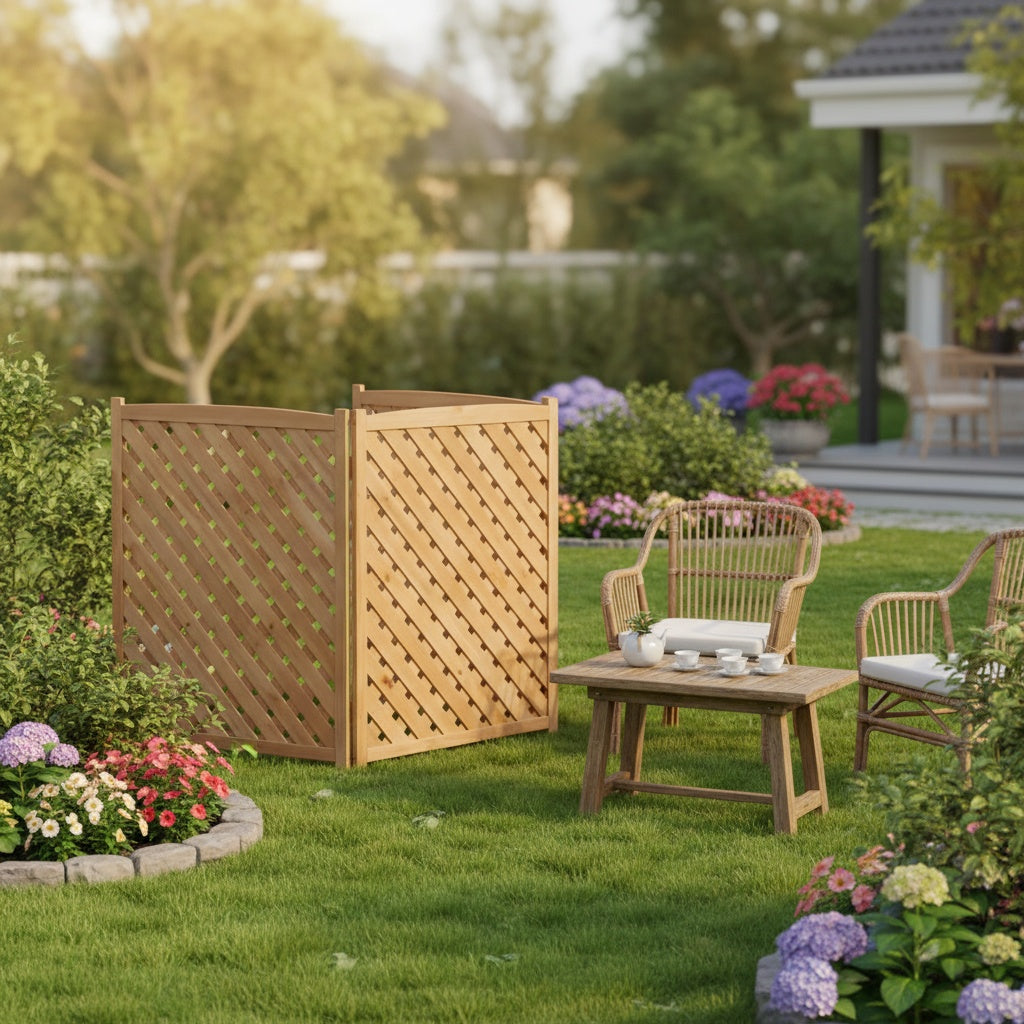 3-Panel Outdoor Air Conditioner Fence Screen, Outside Wood Privacy Fence, 32  W X 38  H