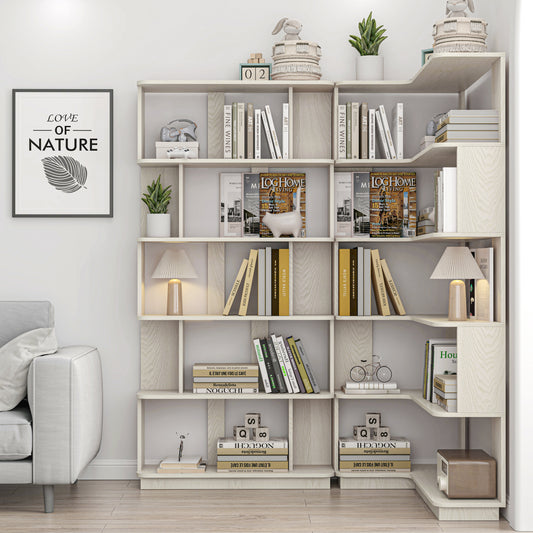 90 Cm Space Saving Corner Bookshelf    80 Cm Bookcase Extendable Free Combination, Set Of 2 Display Shelf, White OAK Color And Other 4 Colors For Option, Freely Combined And Matched Furniture
