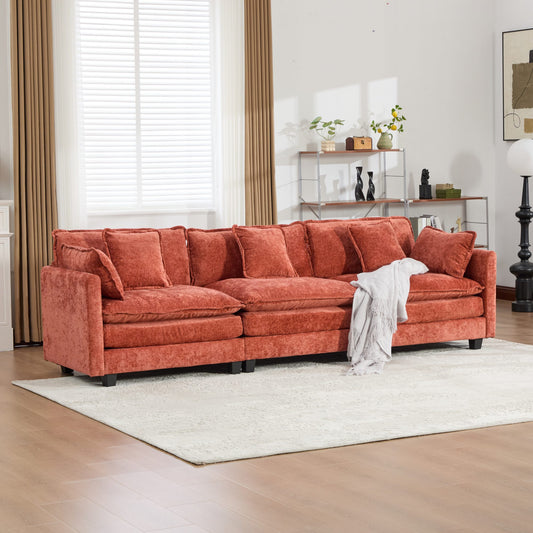 Cloud Sofa 3 Seats  Ottoman Is Not Included , Modern Sectional Couch, For Living Room Bedroom And Apartment, Comfy Double Layer Upholstered Seat Cushion, Breathable Chenille Fabric,Orange,SS5013OG