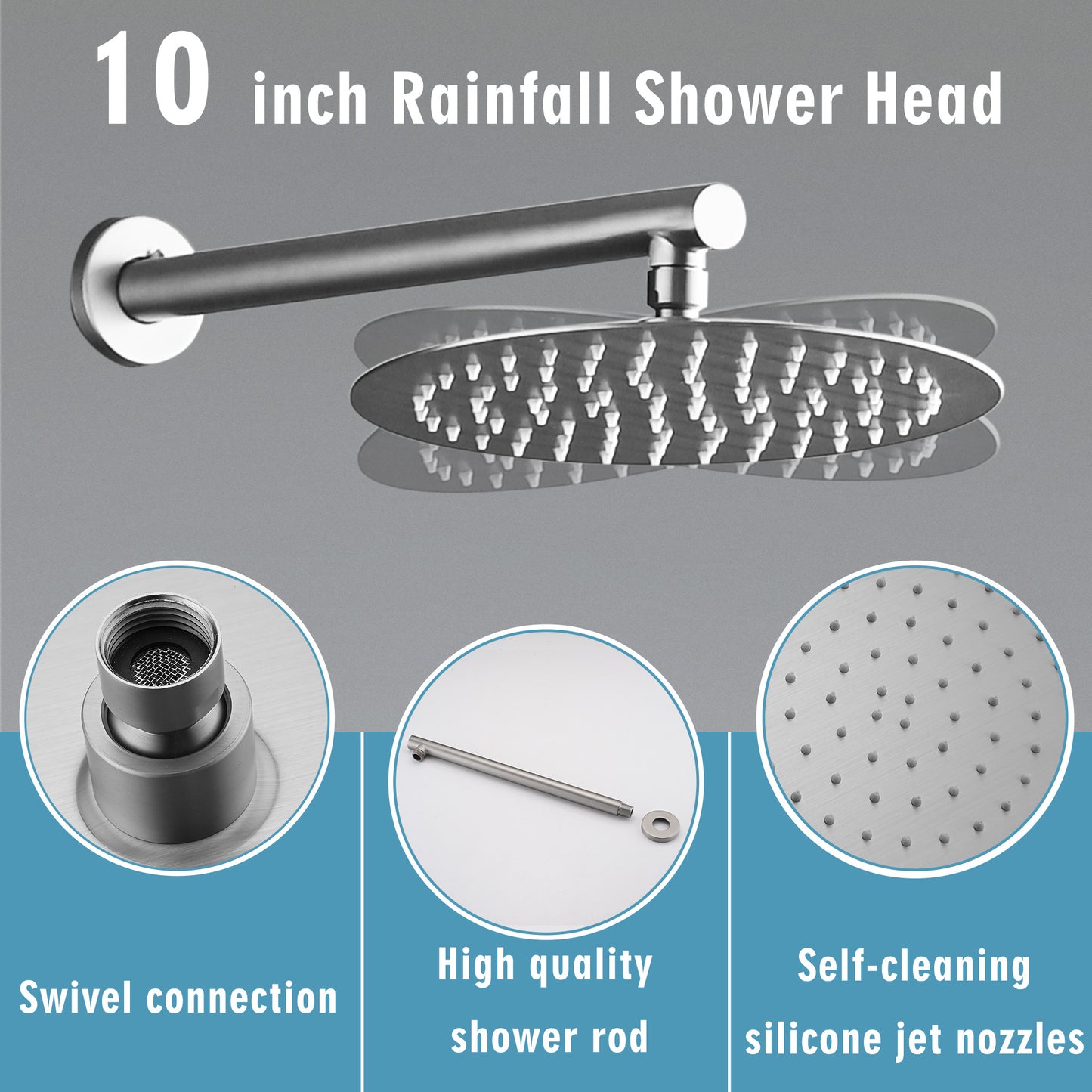 10 Inches Wall Mounted Shower With High Pressure Rain Shower Head And 5-Function Handheld Shower Head