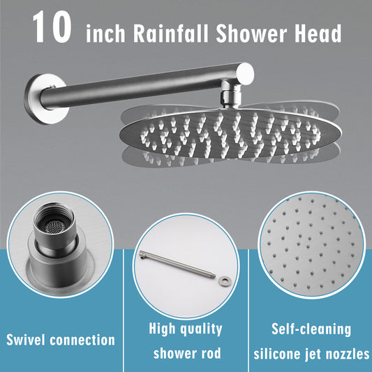 10 Inches Wall Mounted Shower With High Pressure Rain Shower Head And 5-Function Handheld Shower Head