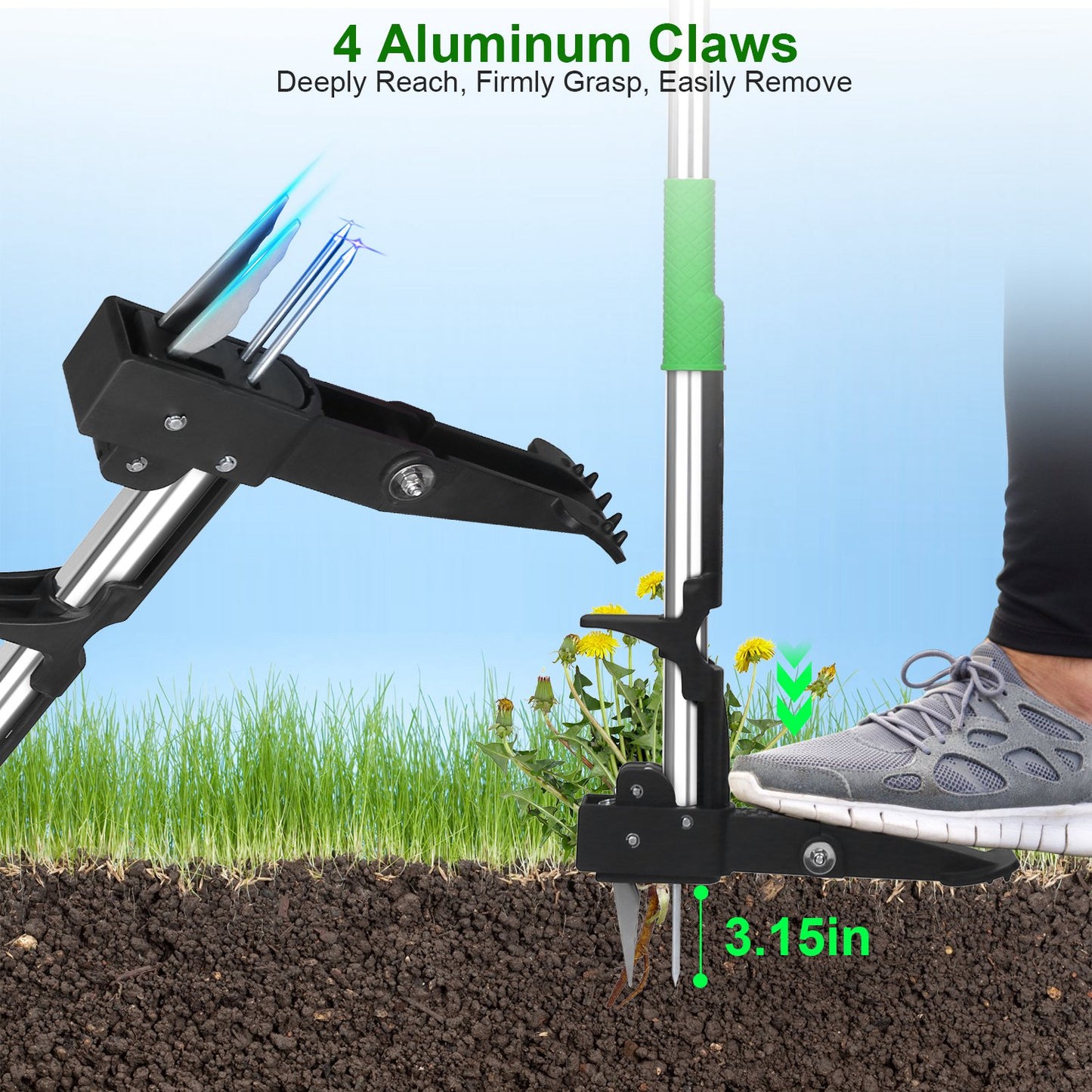 1Pc Aluminum Weed Puller Stand Up Weeder Without Bending Kneeling Manual Weed Remover Tool With 4 Claws For Lawn Yard Garden Patio