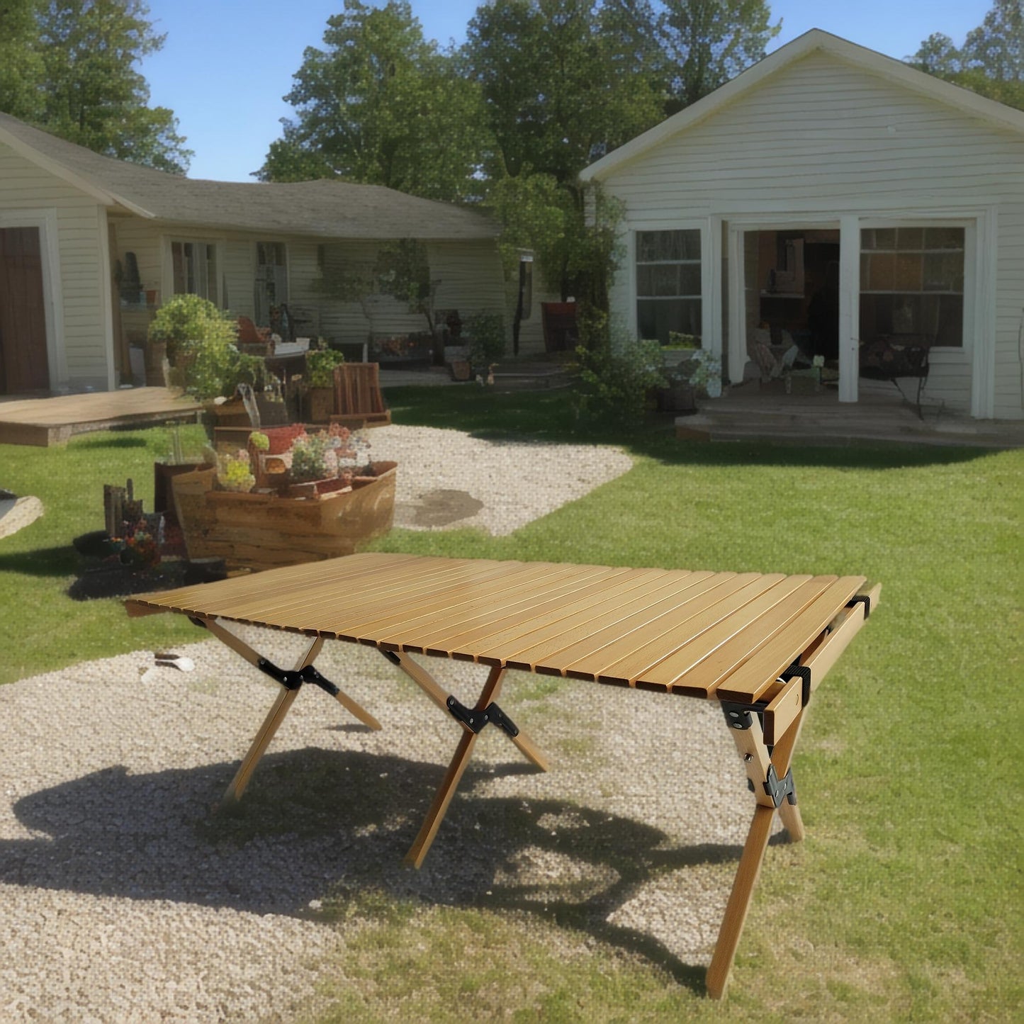 Multi - Function Wooden Foldable Portable Patio Dining Table, NaturalIndoor And Outdoor Universal ,Natural