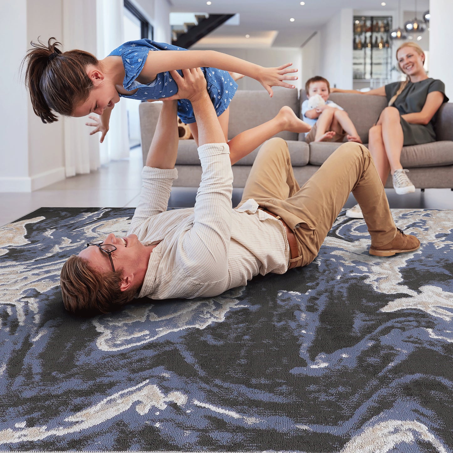 PAYAS C Ollection 2X8 L.Blue  Abstract Runner Rug