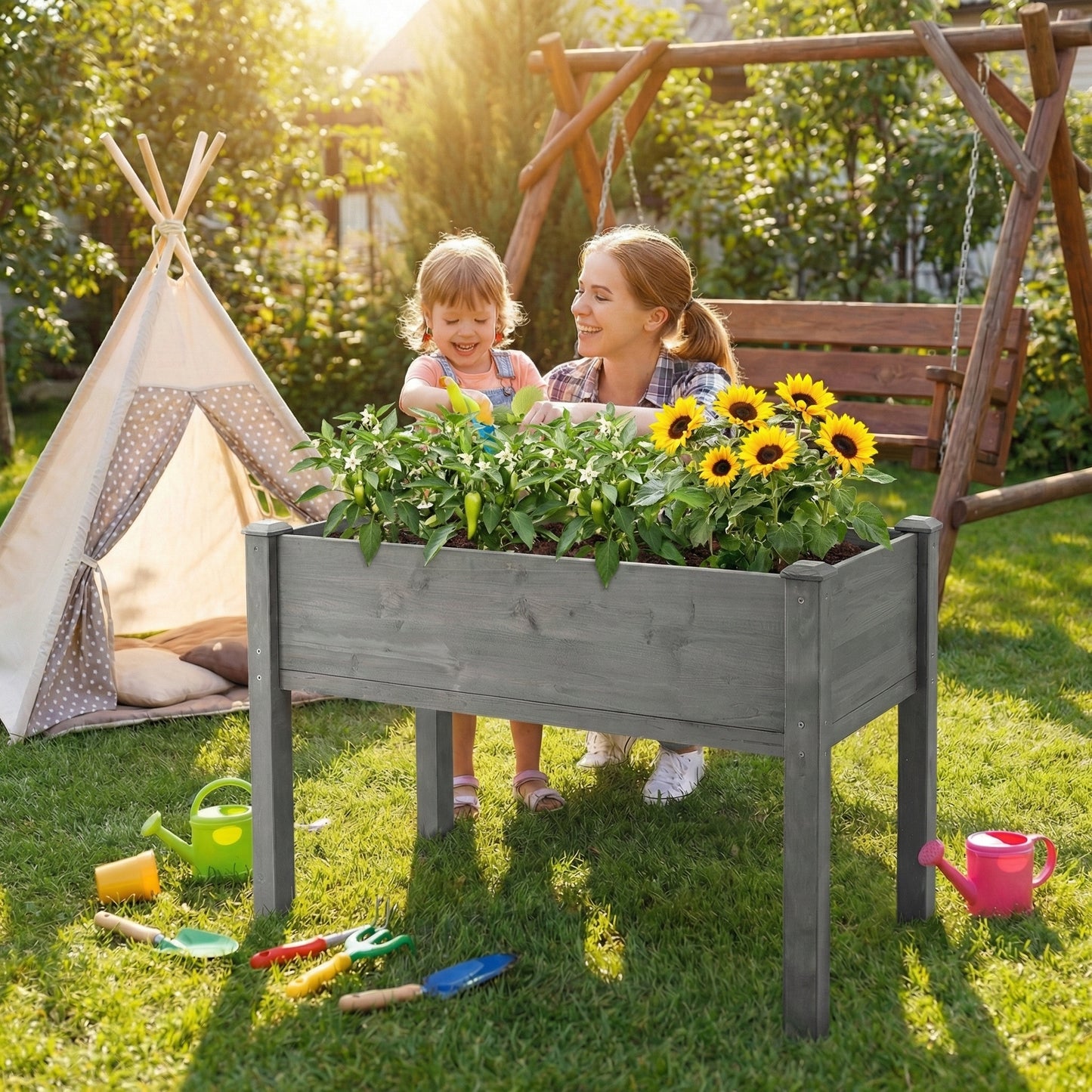48x24x30 Inch Raised Garden Bed With Legs, Elevated Wooden Planter Box For Outdoor Plants Flowers Fruits Vegetable Herb Growing