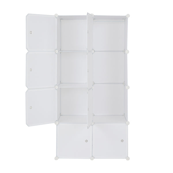 Deepened 4-layer 8-compartment Cube-shaped Wardrobe With 1 Hanging Rod, Plastic And Steel Wire, 72x47x142cm, Natural White Door, Natural White Cabinet Body, N001, Freely Assembled, DIY Style.