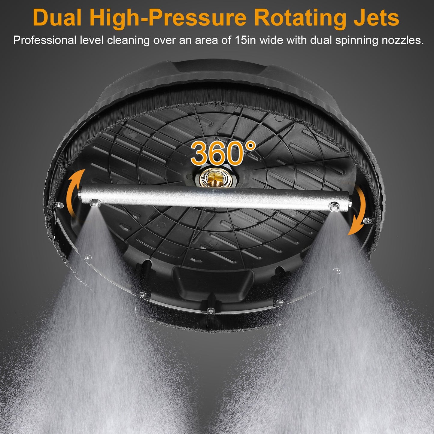 1 Set 15in High Pressure Flat Surface Cleaner 4000PSI Disc Power Washer Broom With 2 Washer Extension Wands 2Pc Replacement Nozzles
