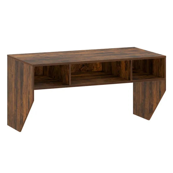 Rustic Brown Wall-Mounted Floating Computer Desk With 3-Cube Storage, Sturdy Wooden Workstation For Home Office