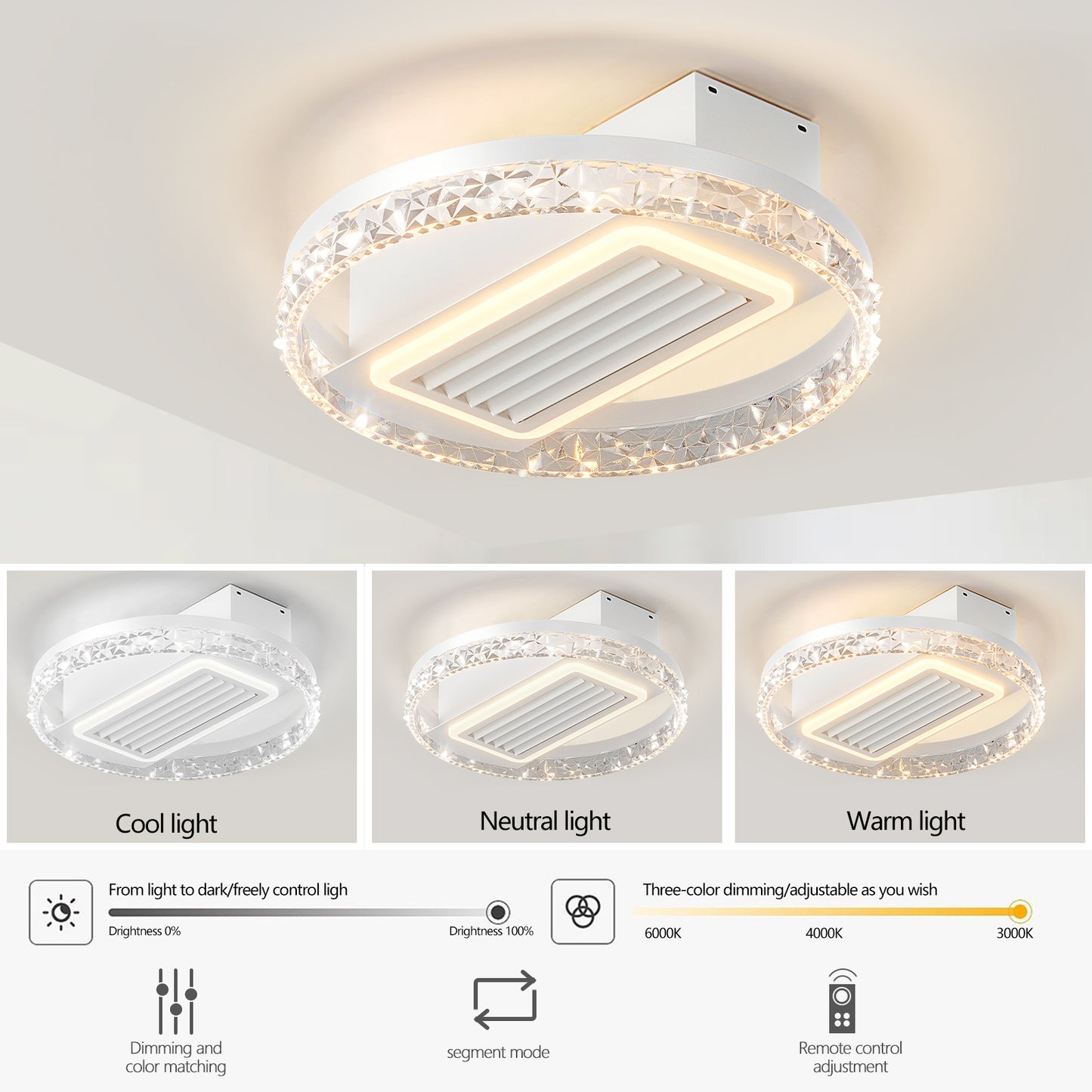 20 LED Bladeless Ceiling Fan Light With Remote Control  Modern Flush Mount Ceiling Lamp With Air Circulation And Adjustable Brightness For Living Room, Dining Room, Or Bedroom